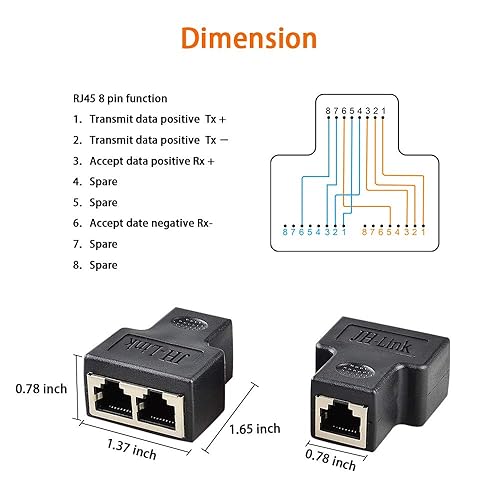 Practical Rj45 Splitter Adapter Port Cat5/6 Lan Ethernet Cable High Performance 1 To 2 Ways Dual Female Switching Onleny to allow two devices to surf the Internet simultaneously.