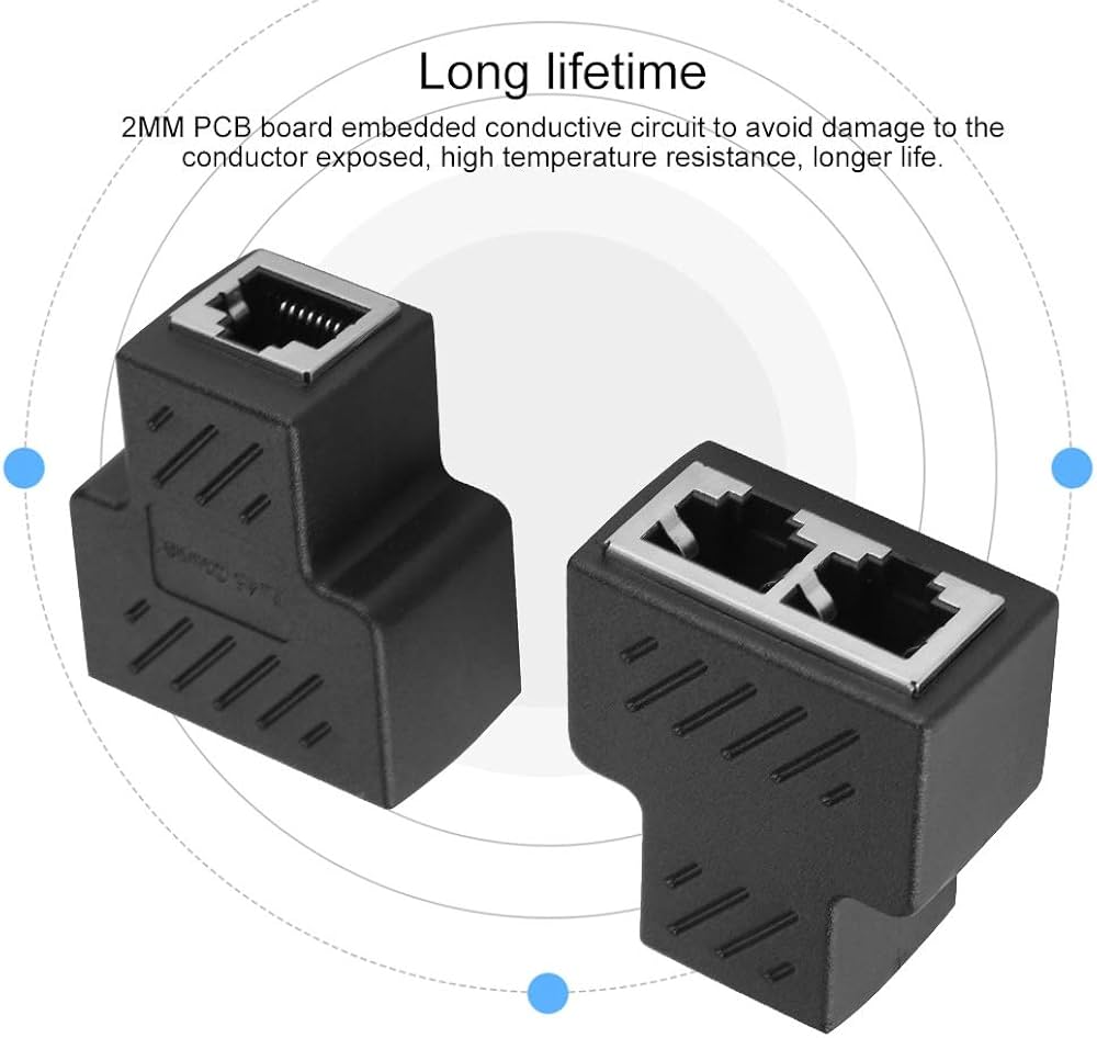 Practical Rj45 Splitter Adapter Port Cat5/6 Lan Ethernet Cable High Performance 1 To 2 Ways Dual Female Switching Onleny to allow two devices to surf the Internet simultaneously.
