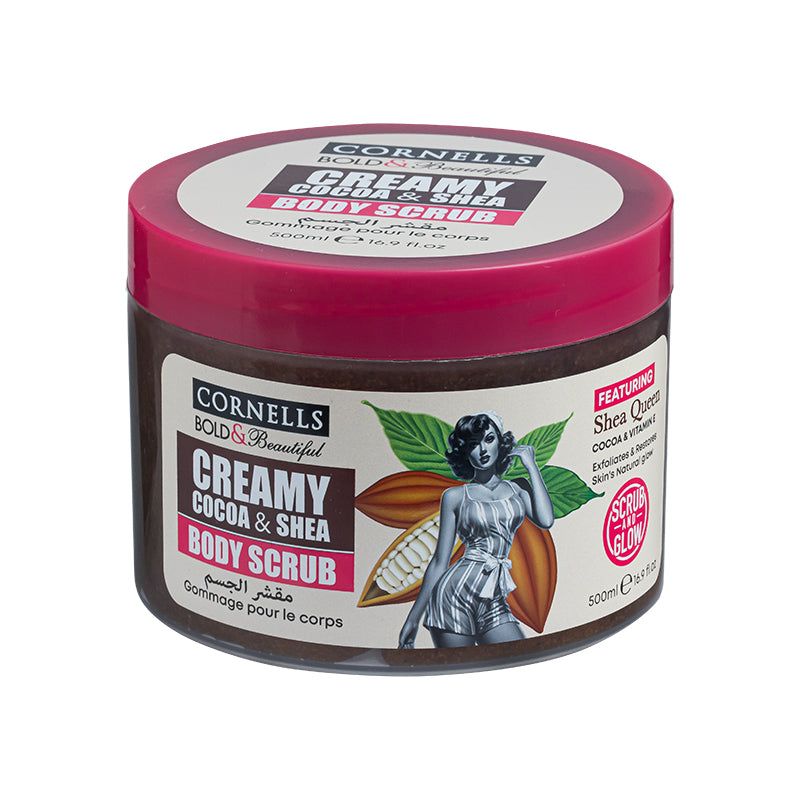 Cornells Body Scrub& Beautiful Sweet Carrot & Shea Body Scrub, a luxurious exfoliating treatment designed to revitalize and nourish the skin.