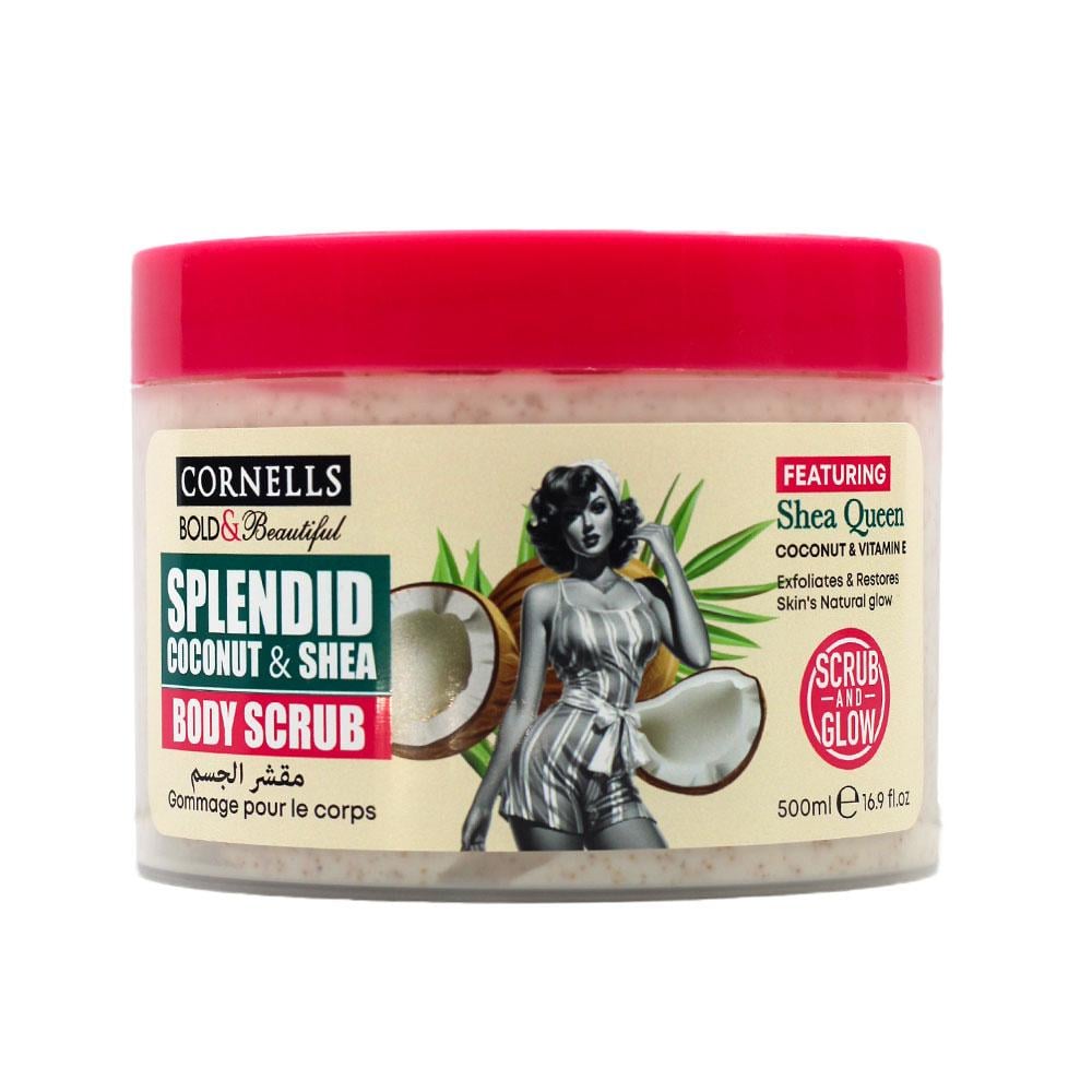 Cornells Body Scrub& Beautiful Sweet Carrot & Shea Body Scrub, a luxurious exfoliating treatment designed to revitalize and nourish the skin.