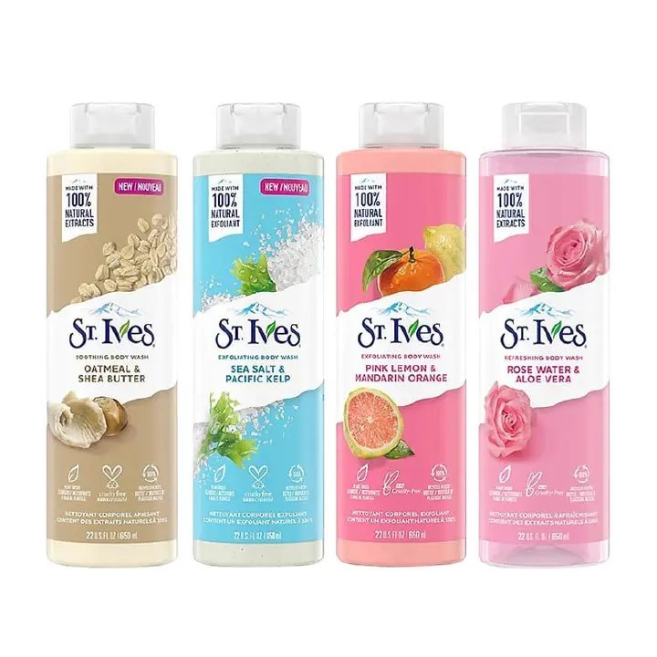 St Ives BODY WASH 450ml Pacific kelp extracts, and 100% natural walnut shell powder, our exfoliating body wash purifies and exfoliates for smooth skin, while cleansing with a sudsy sumptuous lather.