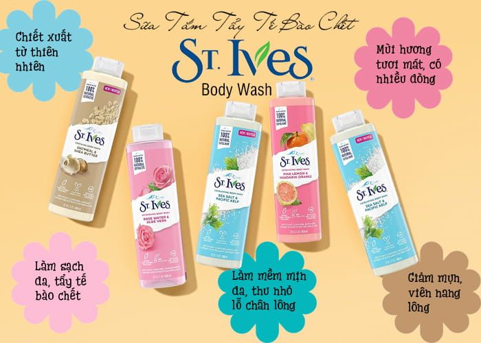 St Ives BODY WASH 450ml Pacific kelp extracts, and 100% natural walnut shell powder, our exfoliating body wash purifies and exfoliates for smooth skin, while cleansing with a sudsy sumptuous lather.