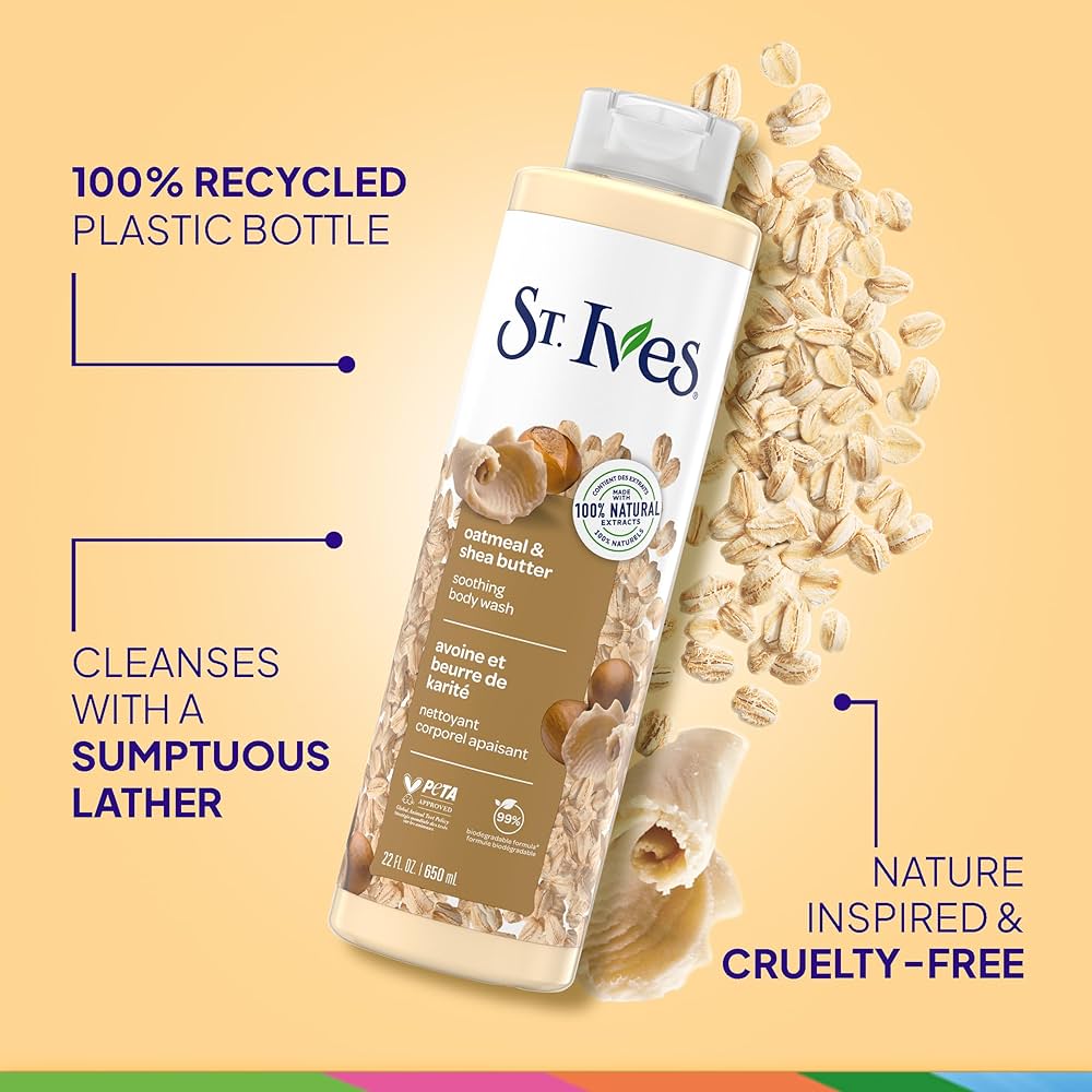 St Ives BODY WASH 450ml Pacific kelp extracts, and 100% natural walnut shell powder, our exfoliating body wash purifies and exfoliates for smooth skin, while cleansing with a sudsy sumptuous lather.