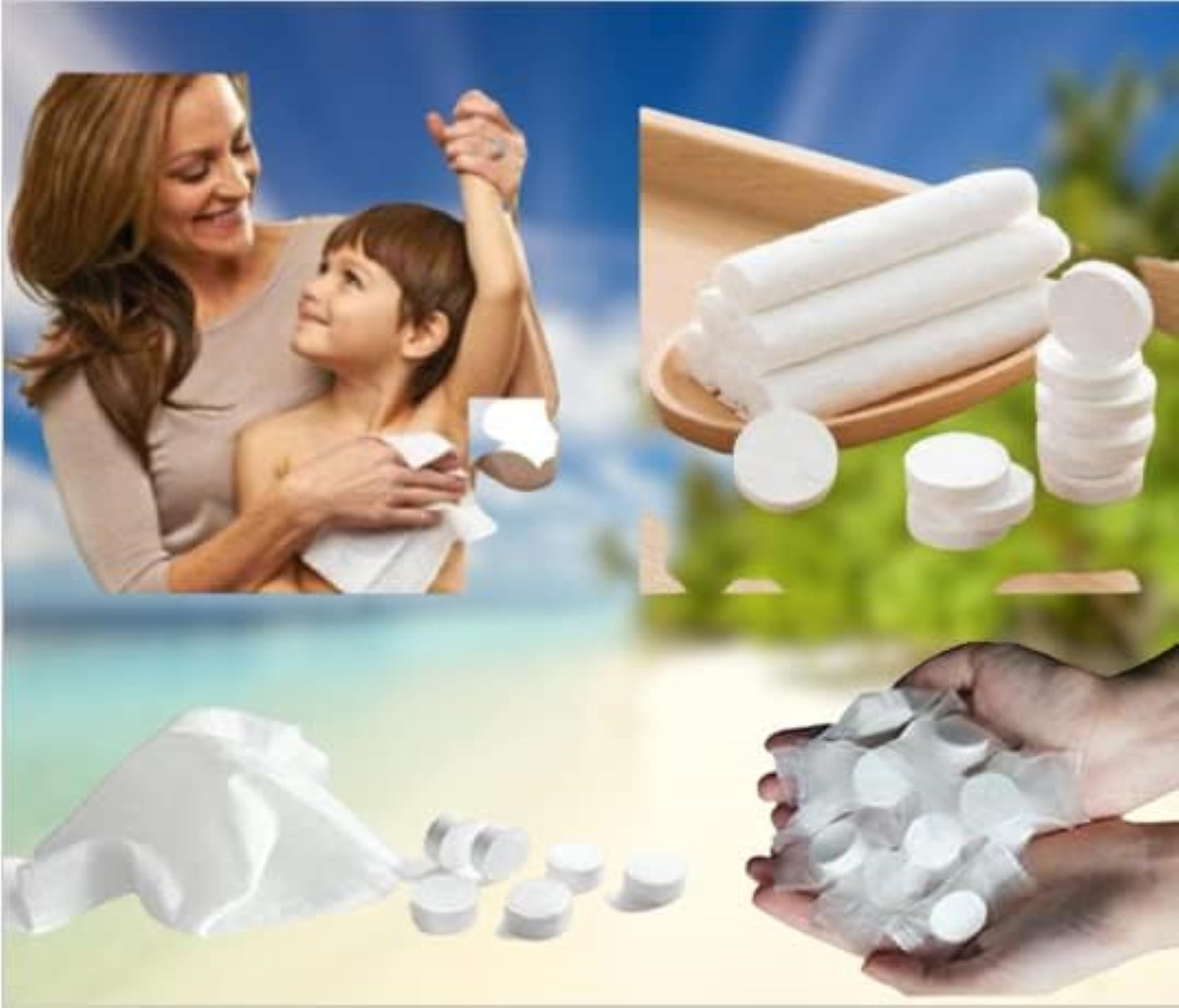 Magic Compact Towels Pack Of 20 Pieces Coin Tissues Towel is made of non-woven cotton, which is hygiene and biodegradable, no spices, no preservatives, no alcohol and no fluoresce.