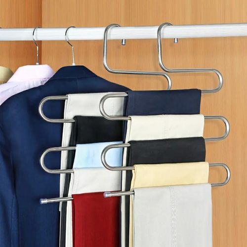 Trouser Hanger 2 Pack Multilayer Clothes Hanger, Trouser Hanger Space Saving, Wardrobe Stainless Steel Rack Space Saving, Clothes Hanger Tie Scarf Shock Absorber Jeans Towel Clothes.