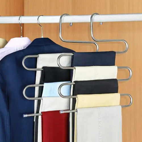 Trouser Hanger 2 Pack Multilayer Clothes Hanger, Trouser Hanger Space Saving, Wardrobe Stainless Steel Rack Space Saving, Clothes Hanger Tie Scarf Shock Absorber Jeans Towel Clothes.
