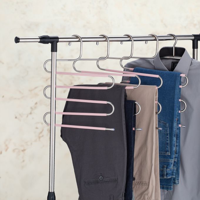 Trouser Hanger 2 Pack Multilayer Clothes Hanger, Trouser Hanger Space Saving, Wardrobe Stainless Steel Rack Space Saving, Clothes Hanger Tie Scarf Shock Absorber Jeans Towel Clothes.