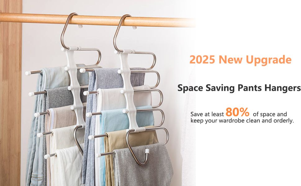 Trouser Hanger 2 Pack Multilayer Clothes Hanger, Trouser Hanger Space Saving, Wardrobe Stainless Steel Rack Space Saving, Clothes Hanger Tie Scarf Shock Absorber Jeans Towel Clothes.