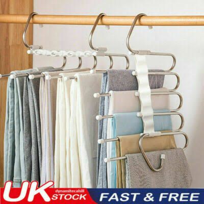 Trouser Hanger 2 Pack Multilayer Clothes Hanger, Trouser Hanger Space Saving, Wardrobe Stainless Steel Rack Space Saving, Clothes Hanger Tie Scarf Shock Absorber Jeans Towel Clothes.