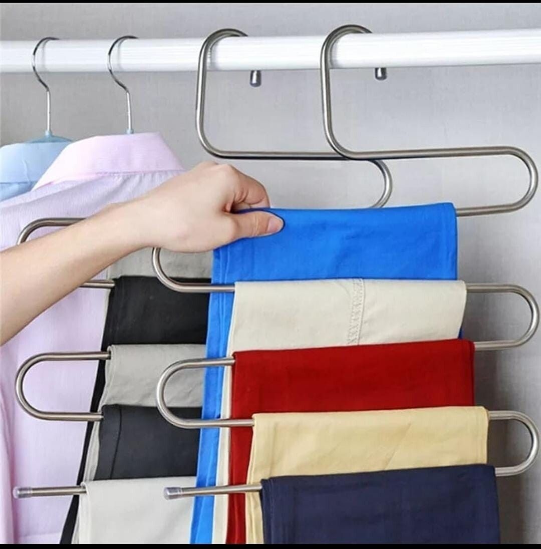 Trouser Hanger 2 Pack Multilayer Clothes Hanger, Trouser Hanger Space Saving, Wardrobe Stainless Steel Rack Space Saving, Clothes Hanger Tie Scarf Shock Absorber Jeans Towel Clothes.