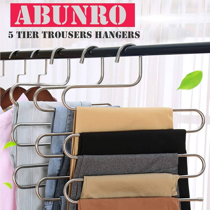 Trouser Hanger 2 Pack Multilayer Clothes Hanger, Trouser Hanger Space Saving, Wardrobe Stainless Steel Rack Space Saving, Clothes Hanger Tie Scarf Shock Absorber Jeans Towel Clothes.