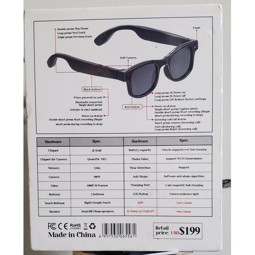 AIMB-G1 AI Smart Camera Glasses 1080P HD - Bluetooth Video Recording Glasses with Voice Control, Wearable Sport Camera Eyeglasses for Driving, Hiking, Outdoor & Open on Computer.it can take photos.