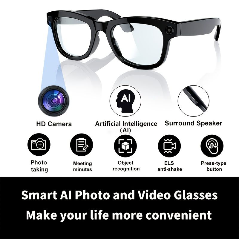 AIMB-G1 AI Smart Camera Glasses 1080P HD - Bluetooth Video Recording Glasses with Voice Control, Wearable Sport Camera Eyeglasses for Driving, Hiking, Outdoor & Open on Computer.it can take photos.
