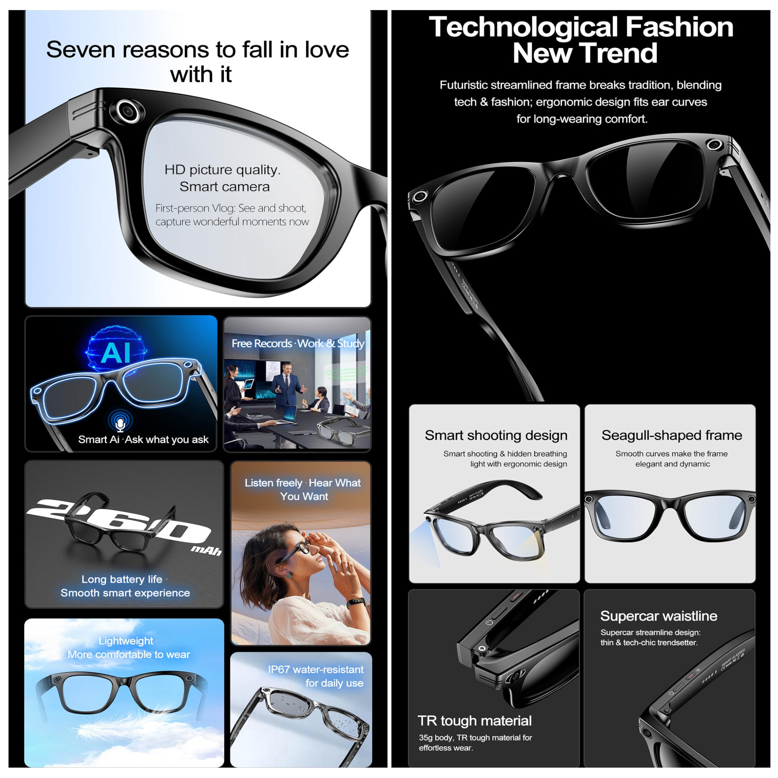 AIMB-G1 AI Smart Camera Glasses 1080P HD - Bluetooth Video Recording Glasses with Voice Control, Wearable Sport Camera Eyeglasses for Driving, Hiking, Outdoor & Open on Computer.it can take photos.