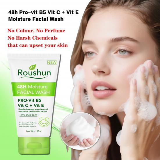 Roushun Moisture 48H Facial Wash a gentle yet effective cleanser designed to remove dirt, oil, and impurities while locking in long-lasting hydration.leaves your face feeling clean, soft, and fresh.