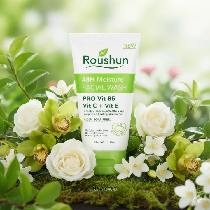 Roushun Moisture 48H Facial Wash a gentle yet effective cleanser designed to remove dirt, oil, and impurities while locking in long-lasting hydration.leaves your face feeling clean, soft, and fresh.