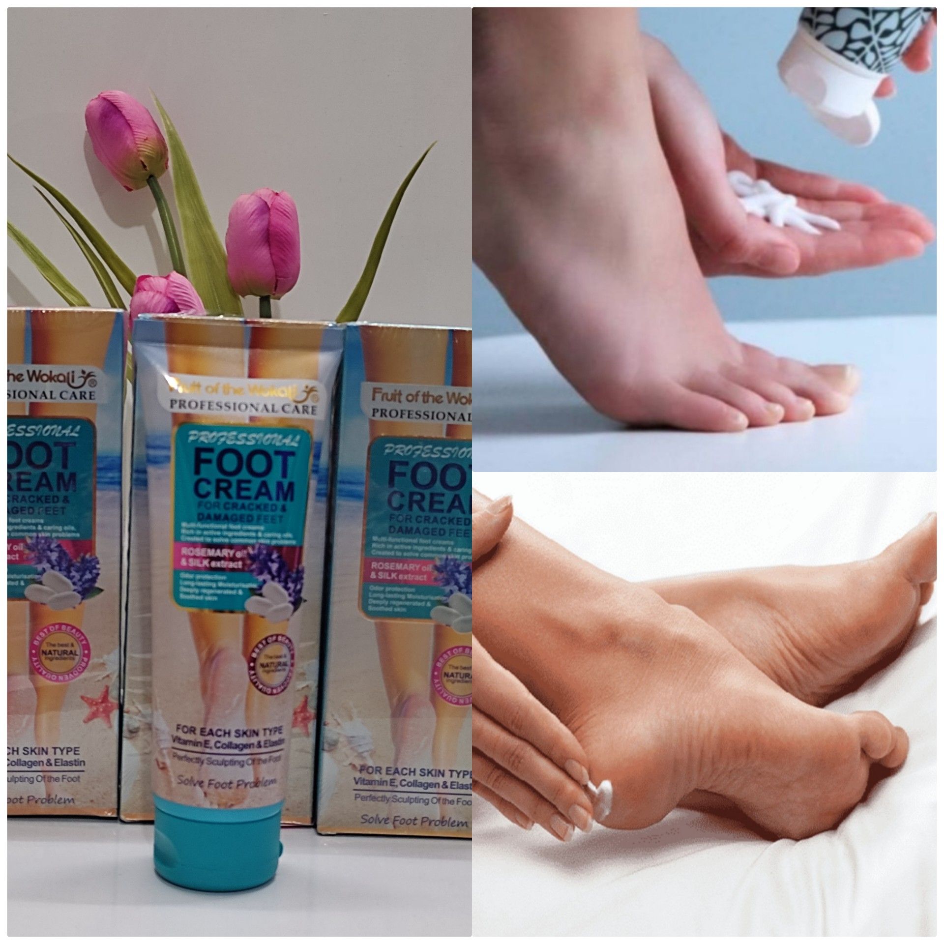 Wokali Foot Cream for Cracked & Damaged Feet enriched with Camomile and shea butter, Rosemary oil and Silk extract,Snail with Q10 and collagen 130 ml.