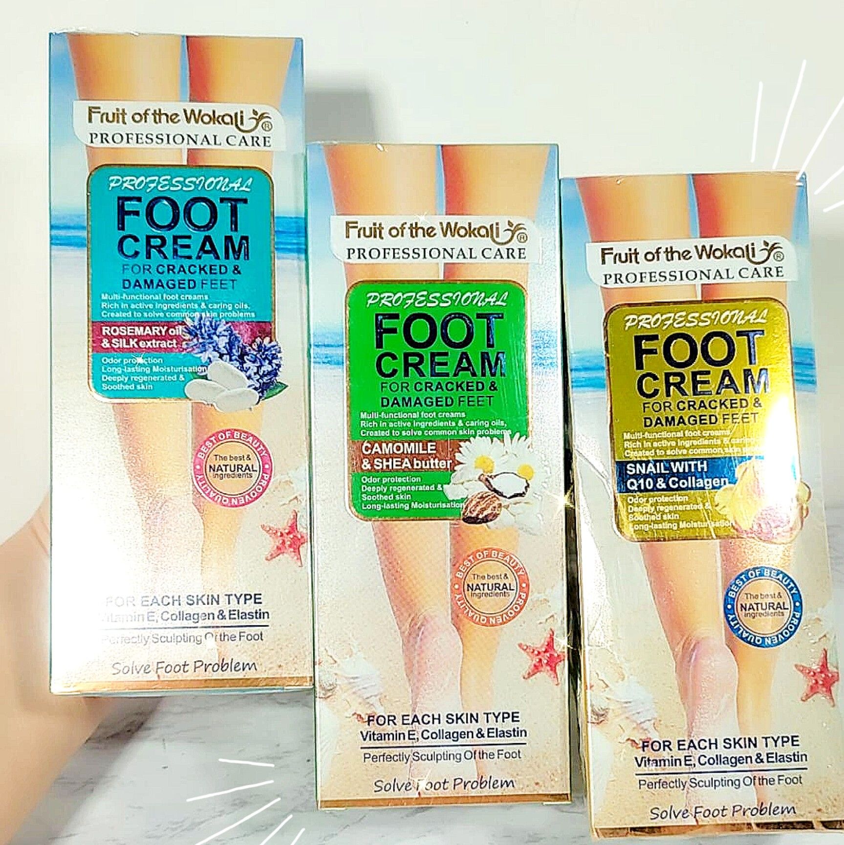 Wokali Foot Cream for Cracked & Damaged Feet enriched with Camomile and shea butter, Rosemary oil and Silk extract,Snail with Q10 and collagen 130 ml.