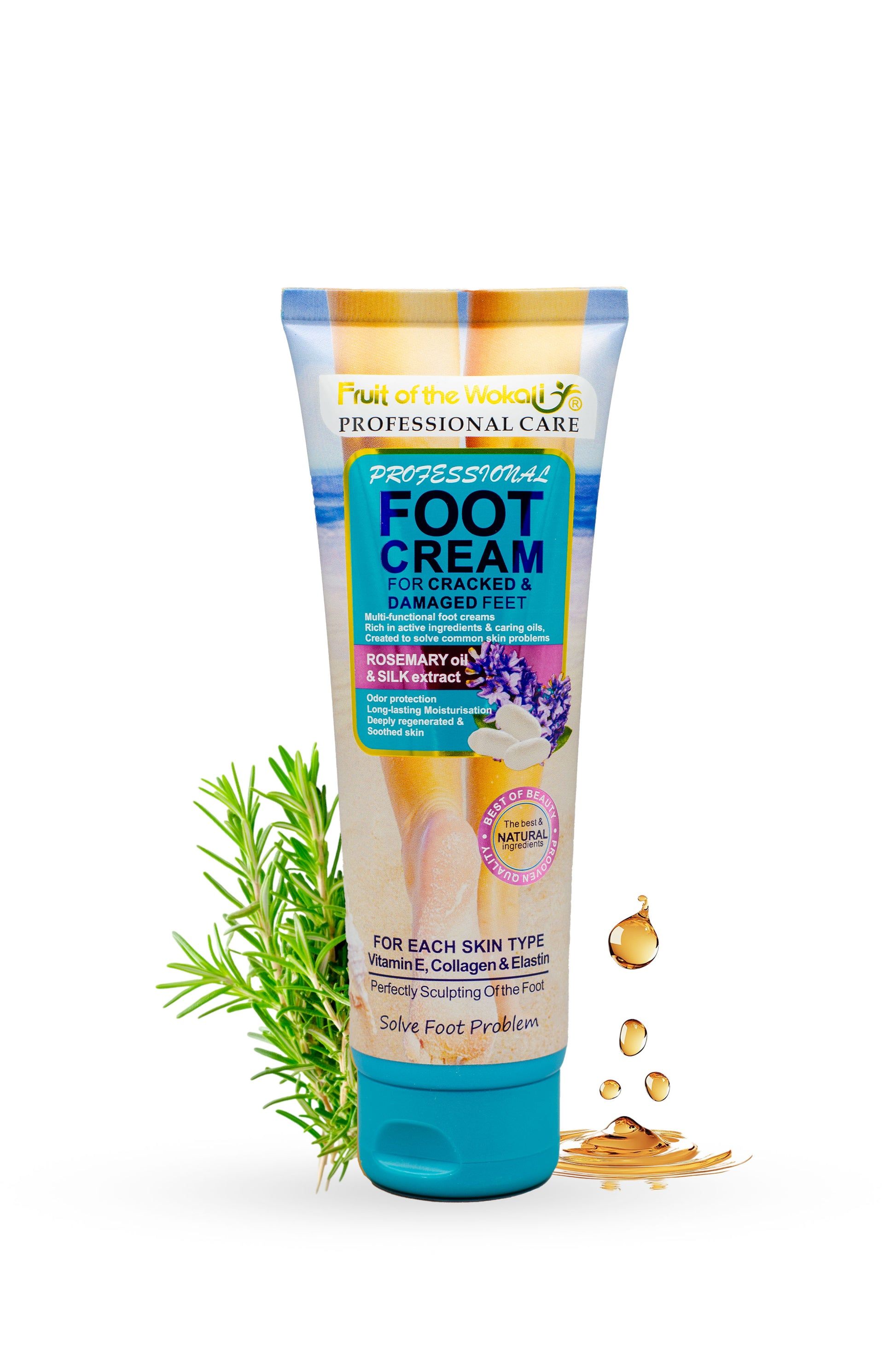 Wokali Foot Cream for Cracked & Damaged Feet enriched with Camomile and shea butter, Rosemary oil and Silk extract,Snail with Q10 and collagen 130 ml.