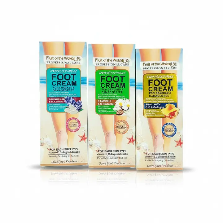 Wokali Foot Cream for Cracked & Damaged Feet enriched with Camomile and shea butter, Rosemary oil and Silk extract,Snail with Q10 and collagen 130 ml.