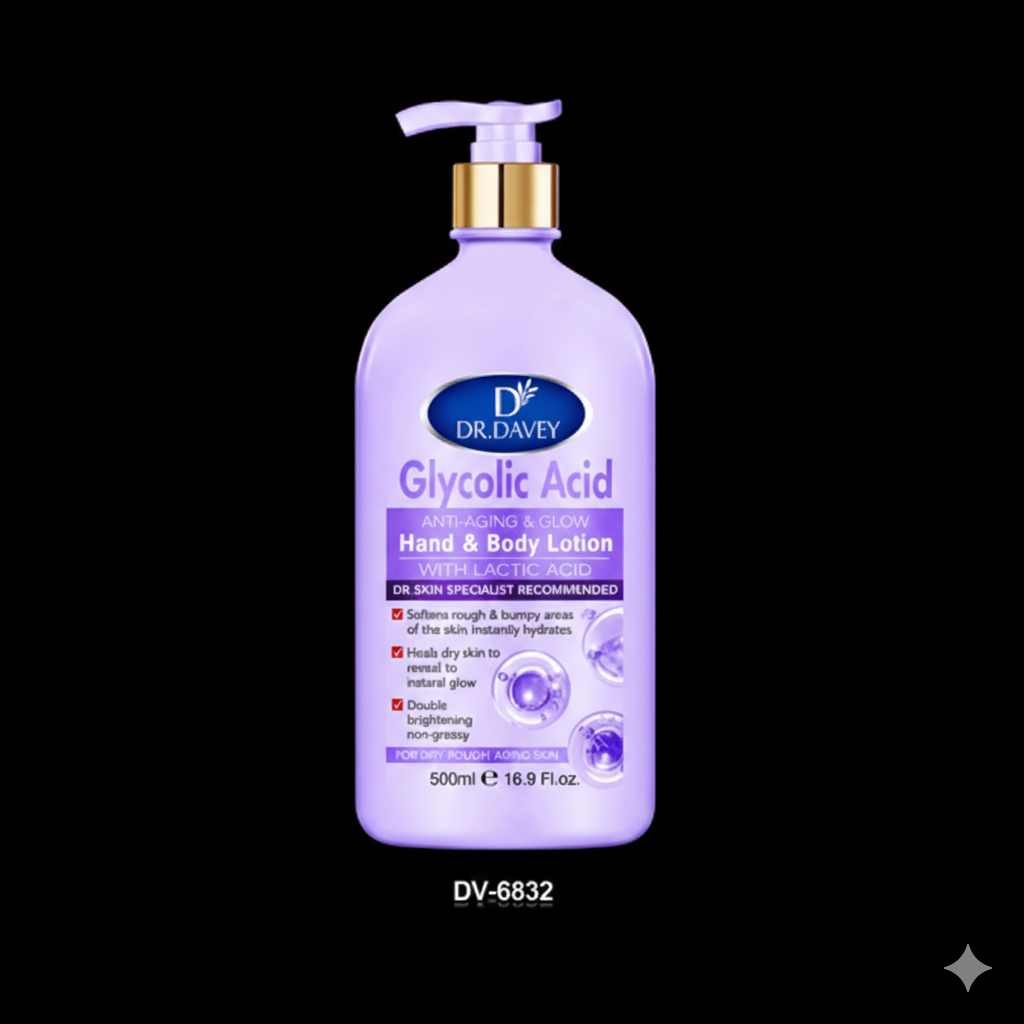 dr davey Glycolic acid anti-aging & glow hand and body lotion with lactic acid softens rough and bumpy areas of the skin instantly hydrates, heals dry skin , double brightens non greasy for dry, rough