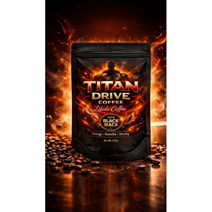 Titan Drive Libido Coffee, a dietary supplement marketed for men's health. It is an instant coffee blend featuring black maca as its key active ingredient, alongside other potential components .