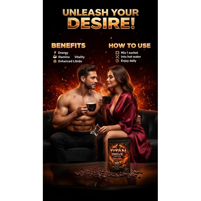 Titan Drive Libido Coffee, a dietary supplement marketed for men's health. It is an instant coffee blend featuring black maca as its key active ingredient, alongside other potential components .