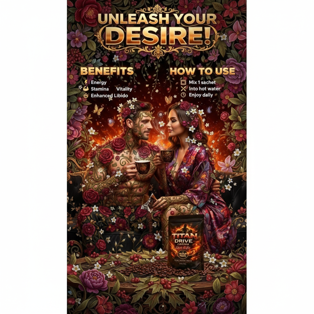 Titan Drive Libido Coffee, a dietary supplement marketed for men's health. It is an instant coffee blend featuring black maca as its key active ingredient, alongside other potential components .