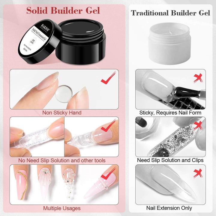 RONIKI Builder Gel, a self-shaping, hard gel used for artificial nail applications and strengthening natural nails. It is commonly used in professional nail salons or for at-home manicures .