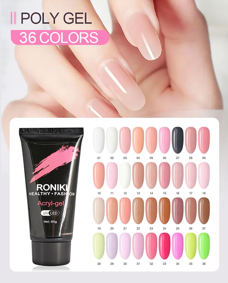 Roniki Acrylic Gel Crystal Nails UV Gel For Nail Art -60g It is a nail enhancement product that combines the strength of acrylic with the flexibility of gel systems.