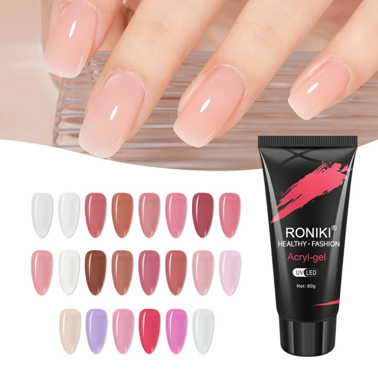 Roniki Acrylic Gel Crystal Nails UV Gel For Nail Art -60g It is a nail enhancement product that combines the strength of acrylic with the flexibility of gel systems.