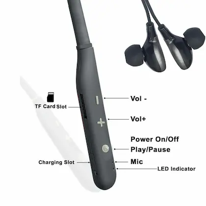 U&I Wireless Bluetooth Neck Band Headphone Earbuds Earphones Includes an integrated microphone and multifunctional controls for managing calls and volume.