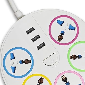 4 Way Round Extension Socket with 2 USB Ports & 1 Type-C Fast Charging – Compact Multi Plug Power Extension ensures stability and easy placement on any surface without cluttering your space.
