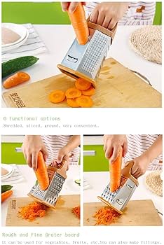 6-Sided Stainless Steel Multipurpose Grater and Slicer Ginger Cheese Cabbage Onion Potato Slicer Chopper Shredder Grater Made from rust-resistant stainless steel for long-lasting use and easy cleaning