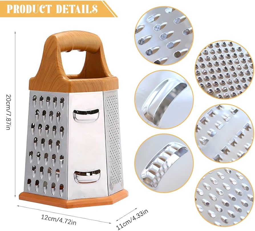 6-Sided Stainless Steel Multipurpose Grater and Slicer Ginger Cheese Cabbage Onion Potato Slicer Chopper Shredder Grater Made from rust-resistant stainless steel for long-lasting use and easy cleaning