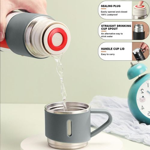 500ml Vacuum Flask Set - Insulated Flask for Men w/ 3 Cups Gift Set - Hot Water Thermos Bottle and Cold Drinks Flask - Reusable Stainless Steel Thermal Bottle for Indoor and Outdoor Activities.