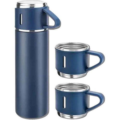 500ml Vacuum Flask Set - Insulated Flask for Men w/ 3 Cups Gift Set - Hot Water Thermos Bottle and Cold Drinks Flask - Reusable Stainless Steel Thermal Bottle for Indoor and Outdoor Activities.