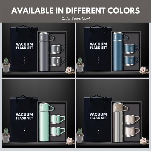 500ml Vacuum Flask Set - Insulated Flask for Men w/ 3 Cups Gift Set - Hot Water Thermos Bottle and Cold Drinks Flask - Reusable Stainless Steel Thermal Bottle for Indoor and Outdoor Activities.