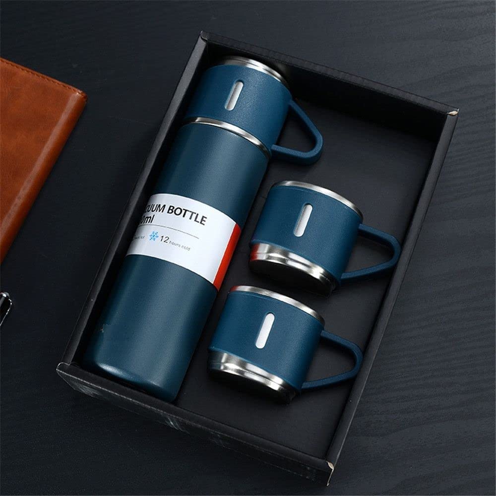 500ml Vacuum Flask Set - Insulated Flask for Men w/ 3 Cups Gift Set - Hot Water Thermos Bottle and Cold Drinks Flask - Reusable Stainless Steel Thermal Bottle for Indoor and Outdoor Activities.