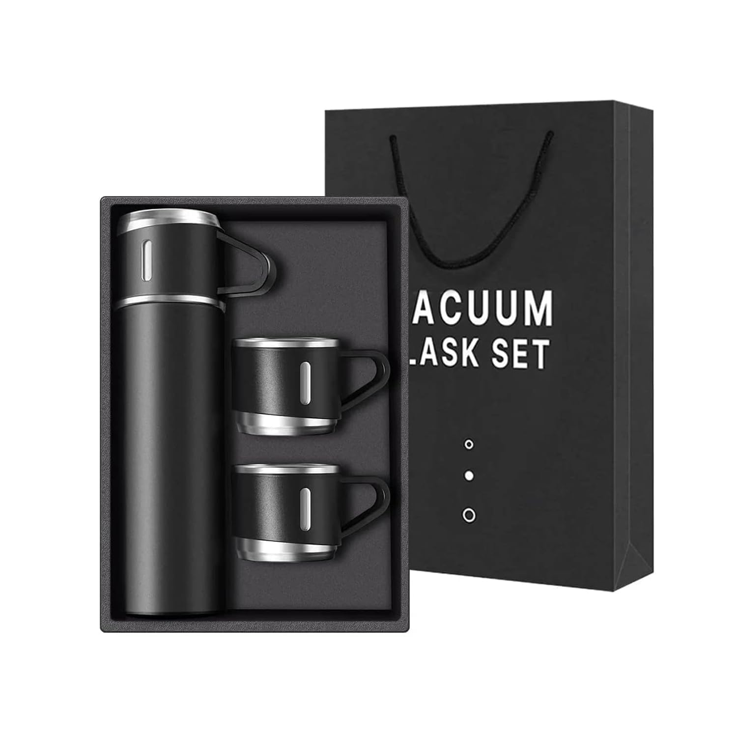 500ml Vacuum Flask Set - Insulated Flask for Men w/ 3 Cups Gift Set - Hot Water Thermos Bottle and Cold Drinks Flask - Reusable Stainless Steel Thermal Bottle for Indoor and Outdoor Activities.