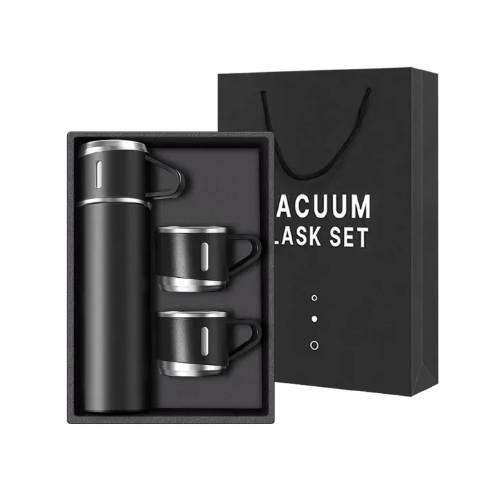 500ml Vacuum Flask Set - Insulated Flask for Men w/ 3 Cups Gift Set - Hot Water Thermos Bottle and Cold Drinks Flask - Reusable Stainless Steel Thermal Bottle for Indoor and Outdoor Activities.