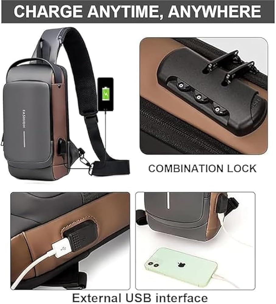 Multifunction Anti-Theft USB Shoulder Chest Bag Sling for Travel, Waterproof Durable Crossbody Bag with USB Charging Port, Secure Travel Organizer for Men and Women .