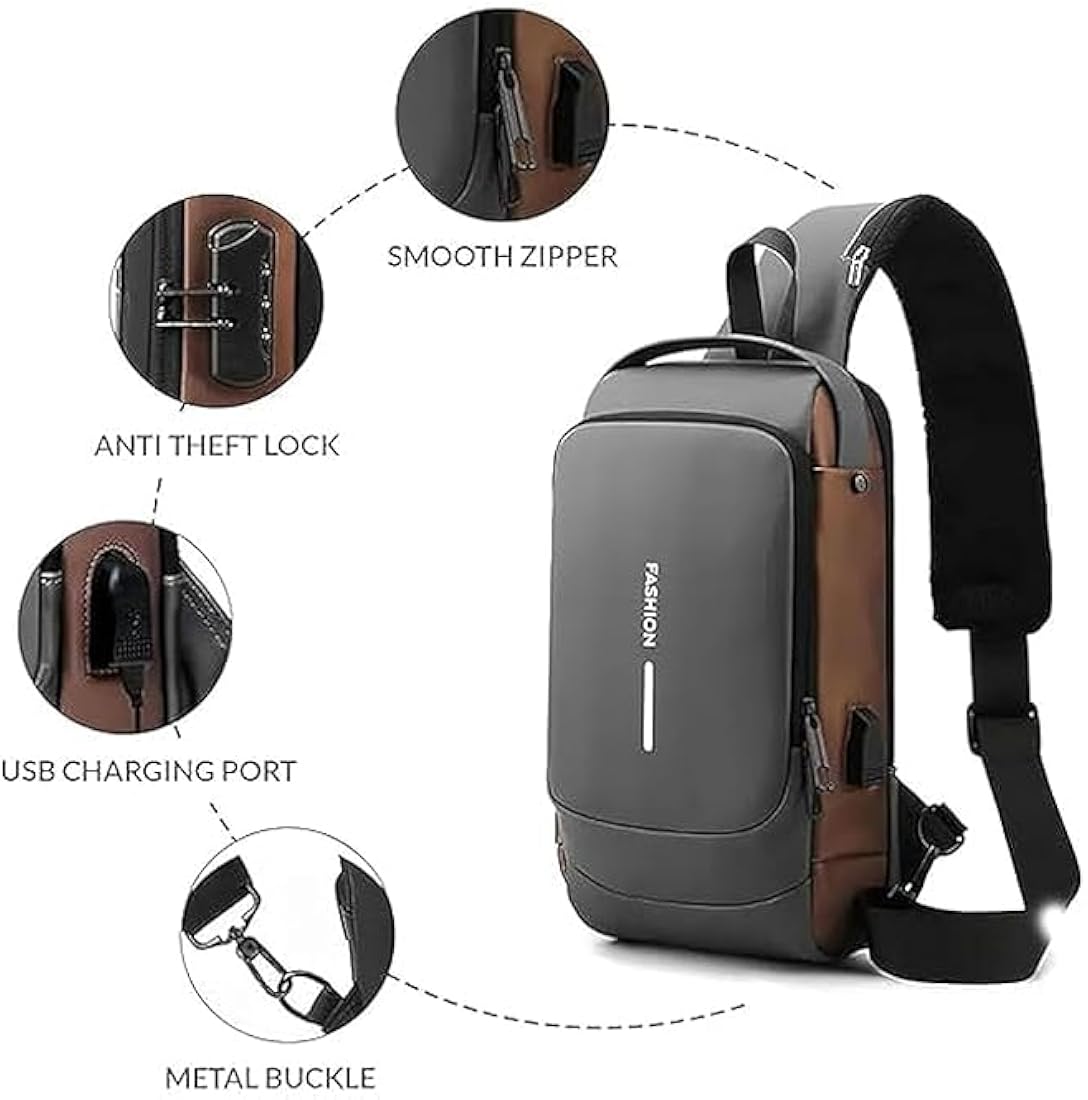 Multifunction Anti-Theft USB Shoulder Chest Bag Sling for Travel, Waterproof Durable Crossbody Bag with USB Charging Port, Secure Travel Organizer for Men and Women .