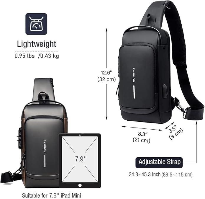Multifunction Anti-Theft USB Shoulder Chest Bag Sling for Travel, Waterproof Durable Crossbody Bag with USB Charging Port, Secure Travel Organizer for Men and Women .
