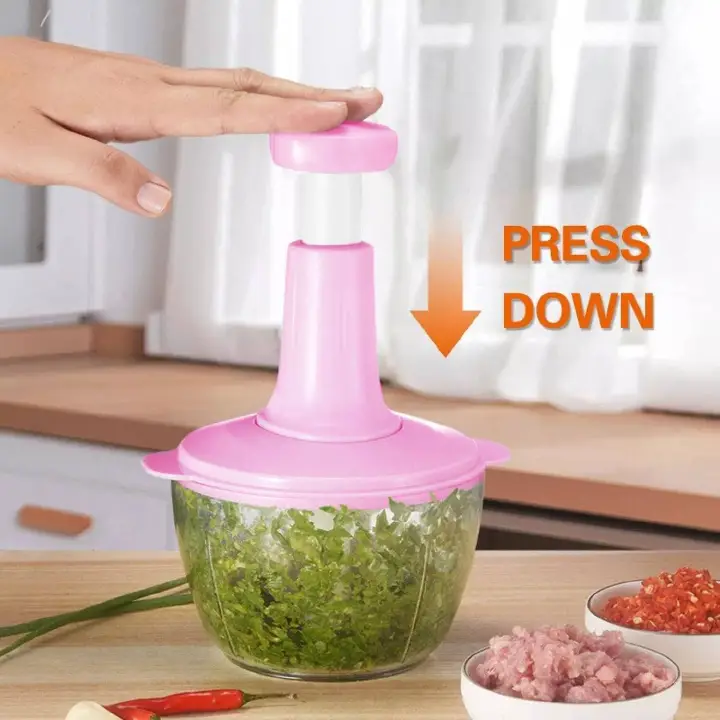 Manual Hand Push Vegetable Chopper Mincer Dicer, Food Processor Chopper, Manual Food Processor, Sharp Blades Chopper, Mixer Cutter For Onion, Salad, Tomato,Garlic,Large Vegetable & All In One Solution