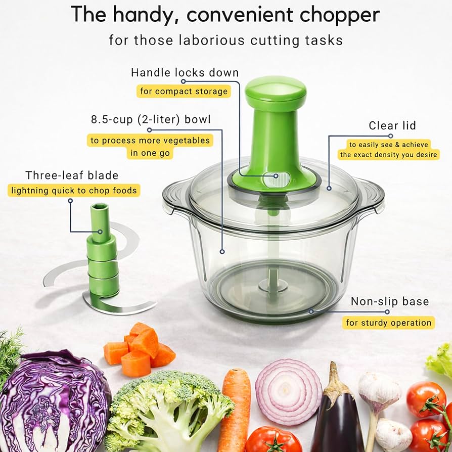 Manual Hand Push Vegetable Chopper Mincer Dicer, Food Processor Chopper, Manual Food Processor, Sharp Blades Chopper, Mixer Cutter For Onion, Salad, Tomato,Garlic,Large Vegetable & All In One Solution