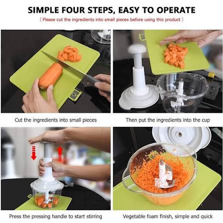 Manual Hand Push Vegetable Chopper Mincer Dicer, Food Processor Chopper, Manual Food Processor, Sharp Blades Chopper, Mixer Cutter For Onion, Salad, Tomato,Garlic,Large Vegetable & All In One Solution