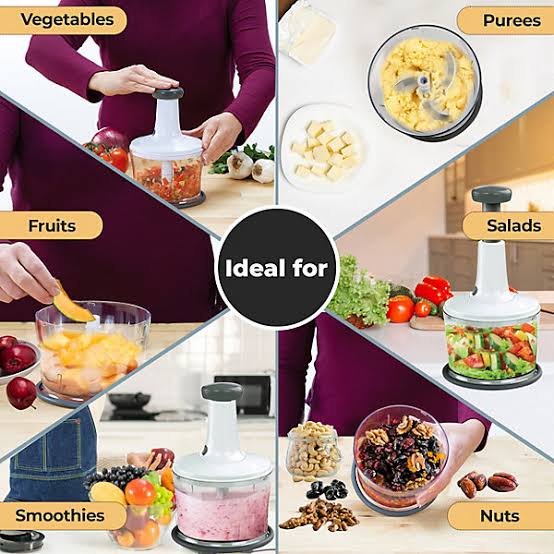 Manual Hand Push Vegetable Chopper Mincer Dicer, Food Processor Chopper, Manual Food Processor, Sharp Blades Chopper, Mixer Cutter For Onion, Salad, Tomato,Garlic,Large Vegetable & All In One Solution