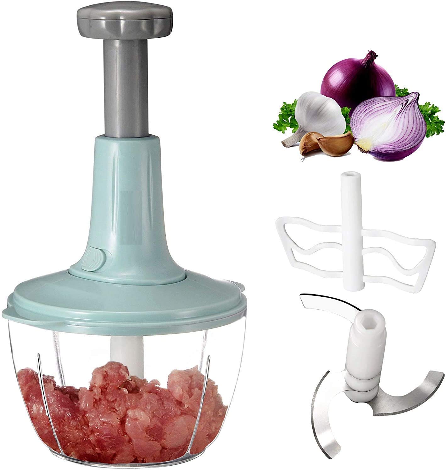 Manual Hand Push Vegetable Chopper Mincer Dicer, Food Processor Chopper, Manual Food Processor, Sharp Blades Chopper, Mixer Cutter For Onion, Salad, Tomato,Garlic,Large Vegetable & All In One Solution