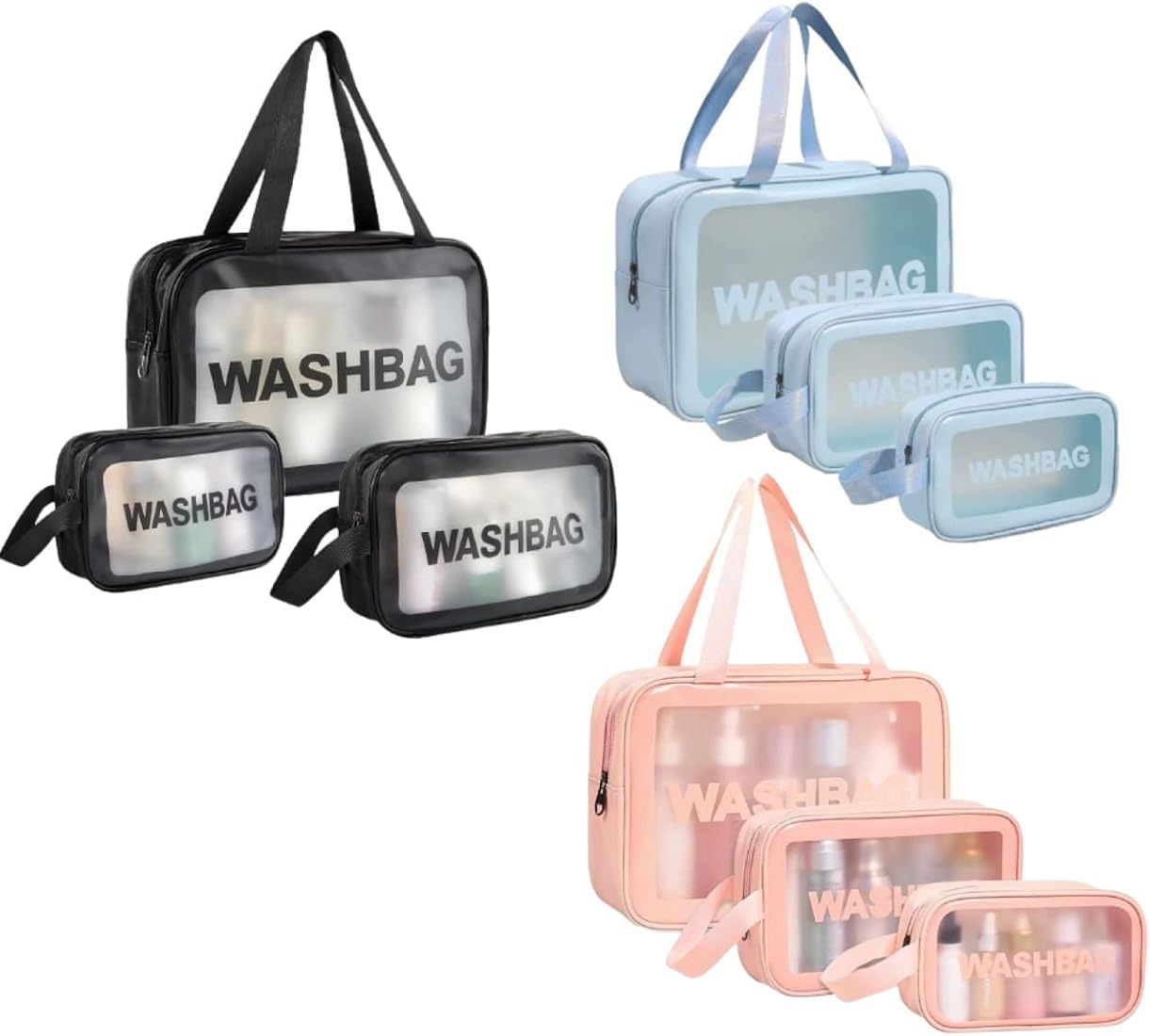3 Pieces Waterproof Washbag Travel Bag Set Transparent Makeup Toiletry Clear Wash Pouch Made from durable, water-resistant material, they keep your items safe and dry.